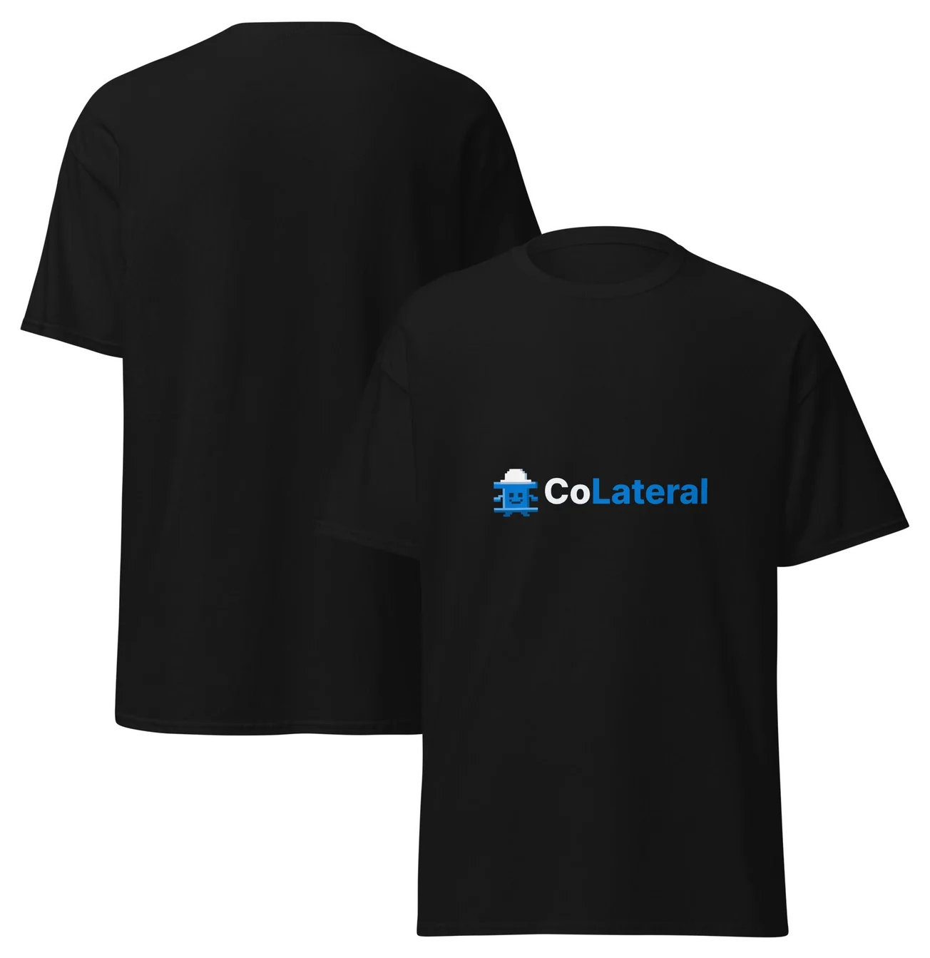 Black CoLateral Beam Buddy Tee, back and front, with Beam Buddy and the CoLateral wordmark across the chest