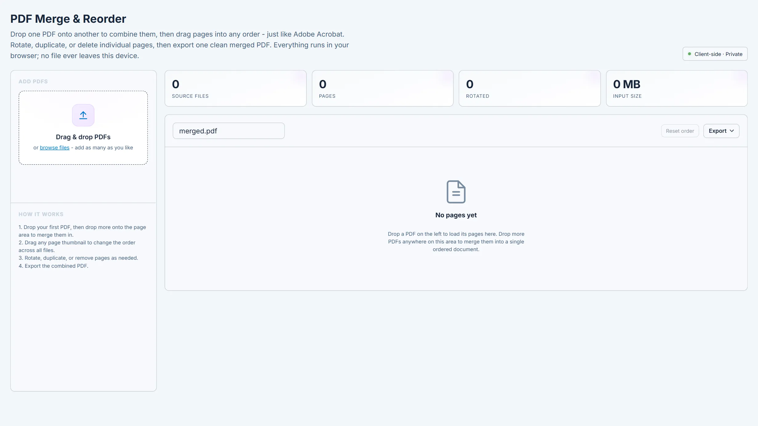 PDF Merge & Reorder running in the CoLateral workspace